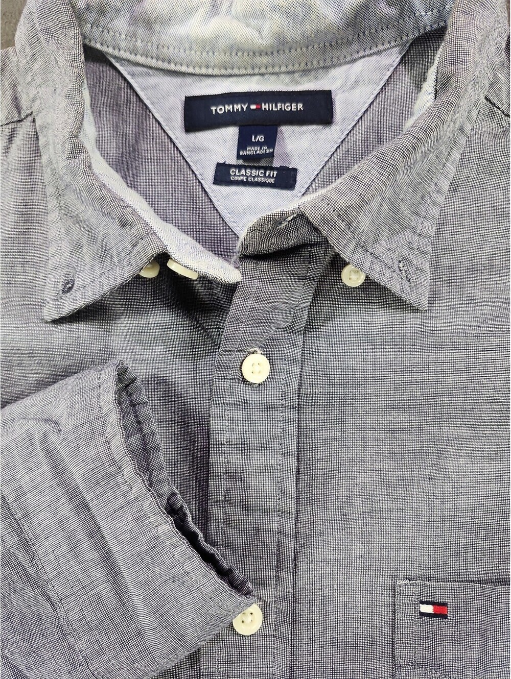 Tommy Hilfiger Mens L Classic Fit Button Shirt Texture Business Professional 244